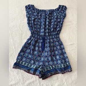 Justice blue floral smocked Summer Shorts Romper girls 14